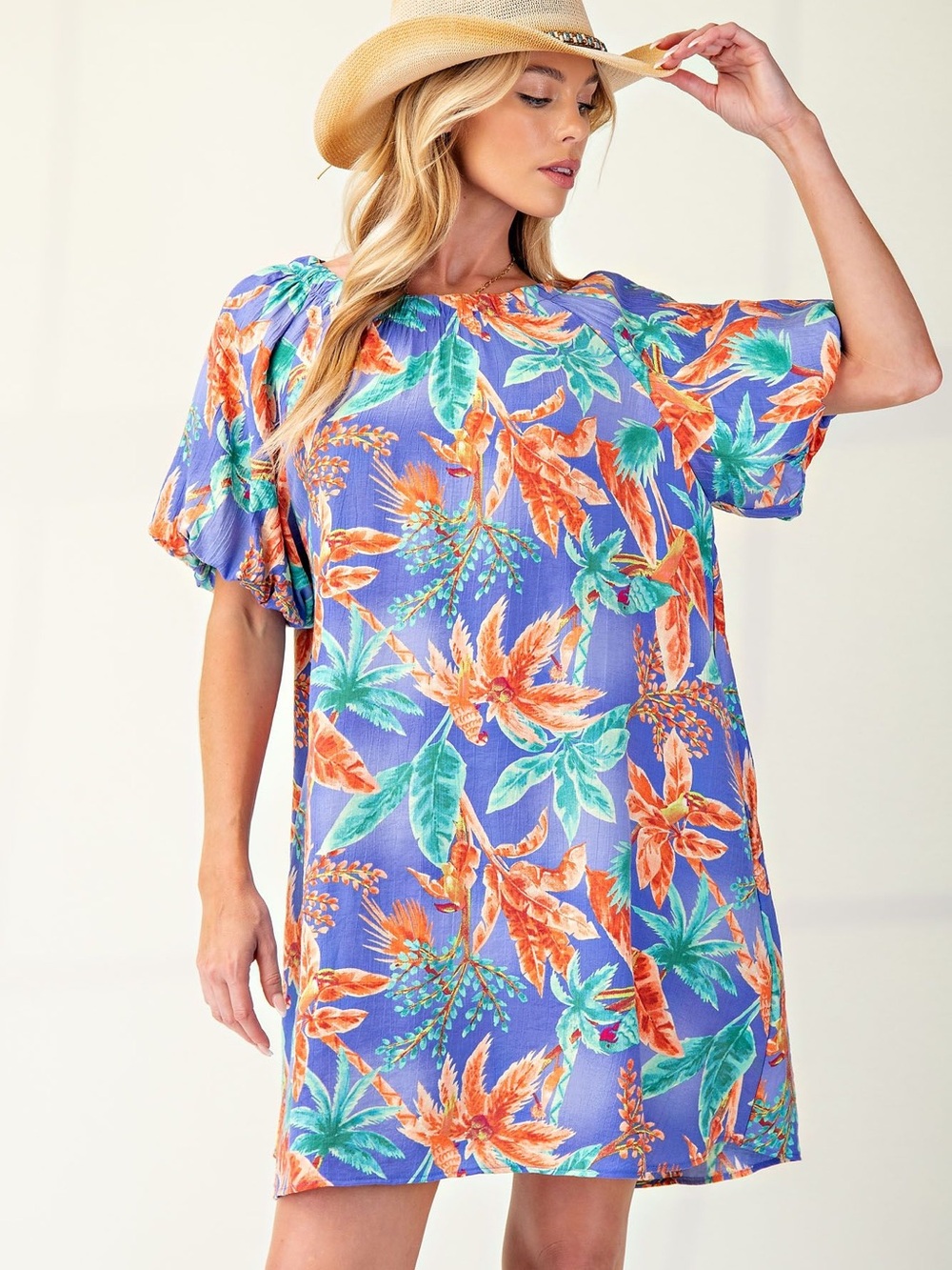 Easel PRINTED PEACH BLOSSOM WOVEN DRESS - Picture 3 of 5